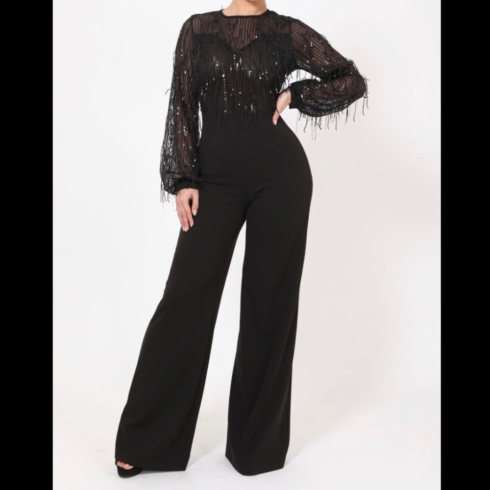 Black Jumpsuit w/ Sequin Fringe